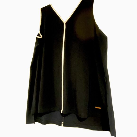 Anne Klein Navy Blue White Striped Sleeveless Silky Top M Medium Shirt Blouse - Picture 2 of 11